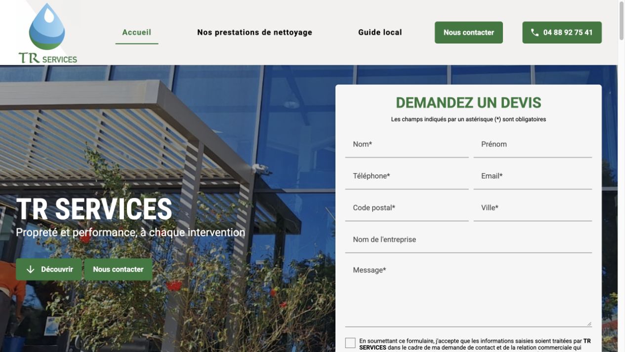 Capture du site de TR Services