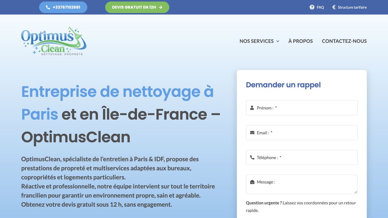 Capture du site de OptimusClean